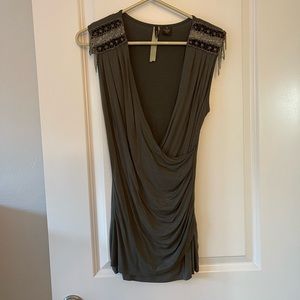 Wilster dark green ruched and beaded blouse XS